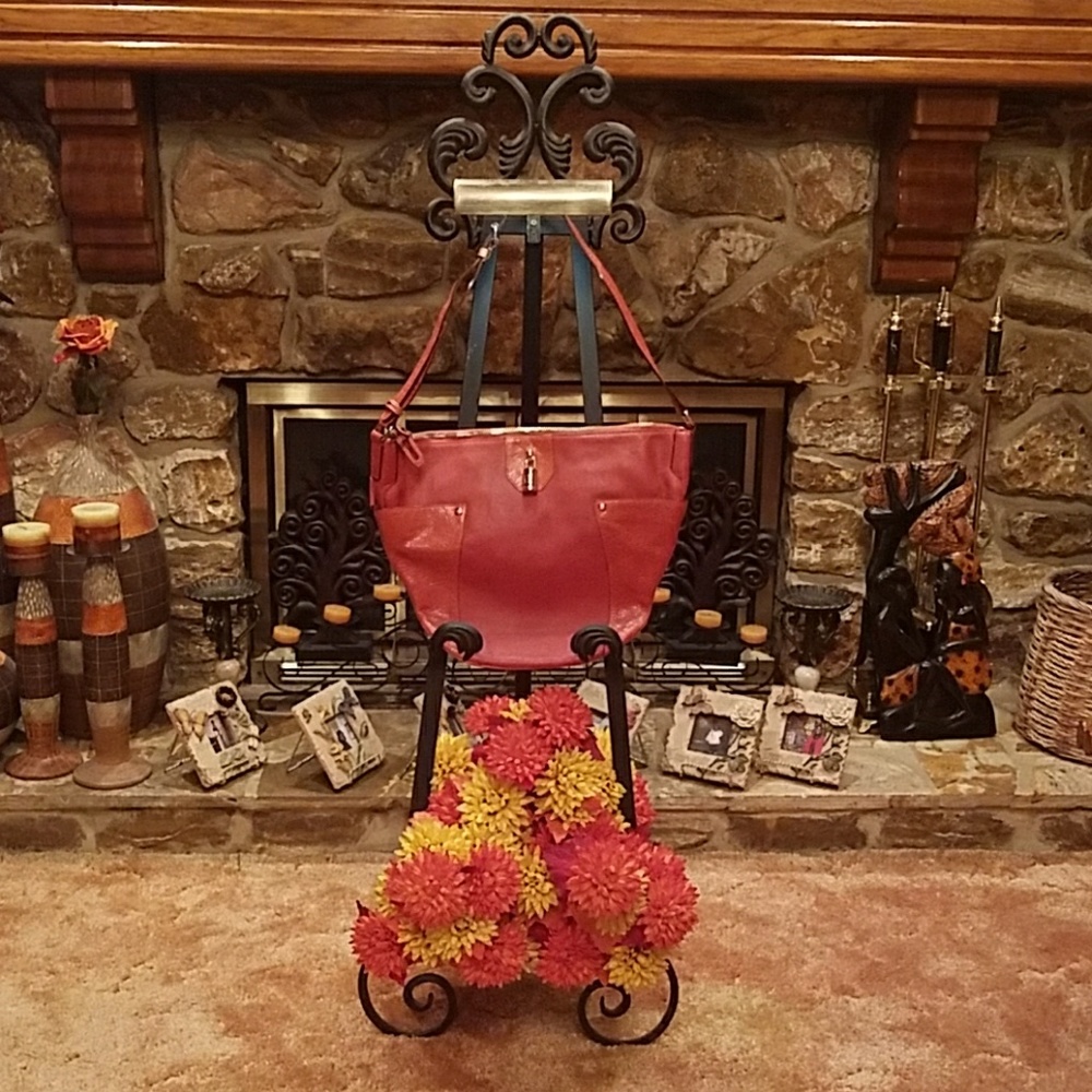 Olivia Harris Leather Poppy Color with Gold Hardware Large Satchel/Tote/ Bag